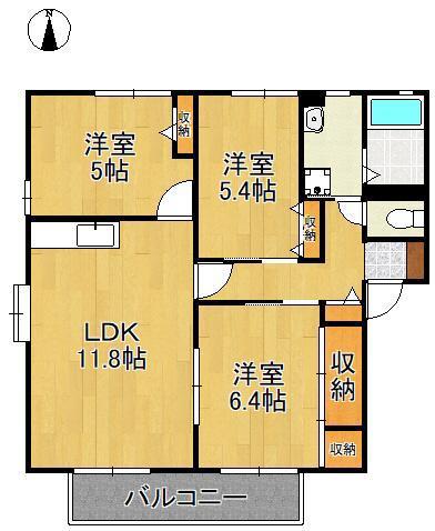 ディアス西天神(3LDK/1階)の間取り写真