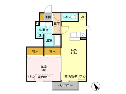 ＪＲ宇都宮線 間々田駅 徒歩12分 2階建 築11年(1LDK/1階)の間取り写真