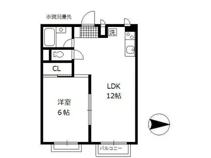 ハギオビラ(1LDK/3階)の間取り写真