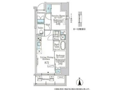 パークアクシス浅草田原町ガーデン(1SLDK/7階)の間取り写真