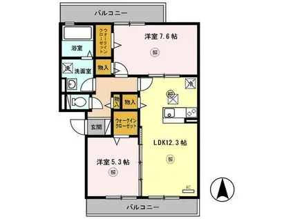 グランドアトリオ神戸西 B棟(2LDK/1階)の間取り写真