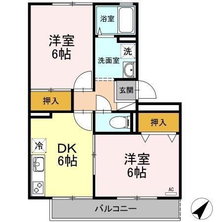 シャトレー西本(2DK/1階)の間取り写真