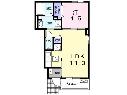 ル リアン A(1LDK/1階)の間取り写真