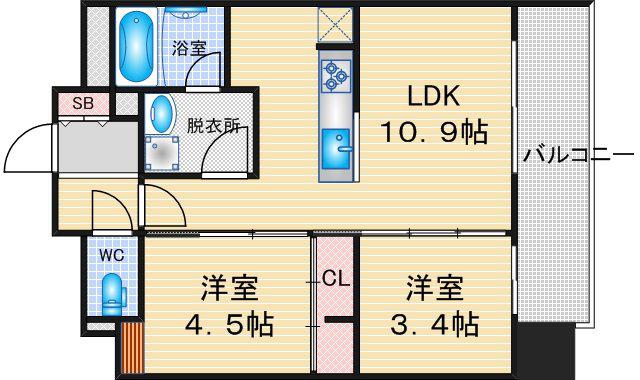 デュオフラッツ今池フレナ(2LDK/6階)の間取り写真