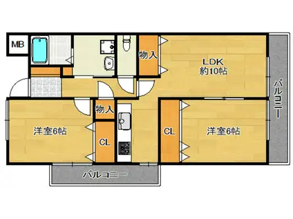 ピアリッジ太子堂II(2LDK/2階)の間取り写真