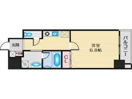 インペリアル豊中服部(1K/4階)の間取り写真