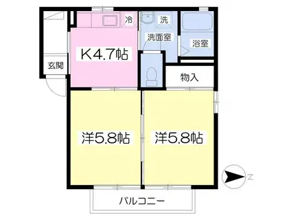 ラポール東通(2K/2階)の間取り写真