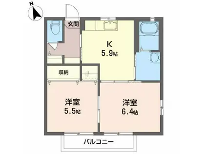 ディアパレスB(2K/2階)の間取り写真