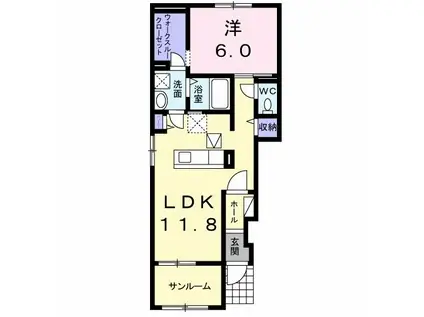 クレセントS(1LDK/1階)の間取り写真