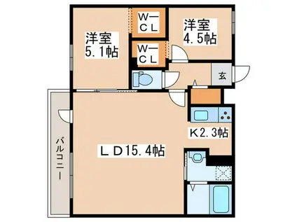 TS COURT ウエスト13(2LDK/4階)の間取り写真