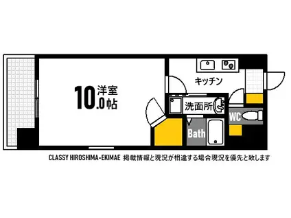 CLASSY HIROSHIMA-EKIMAE(1K/13階)の間取り写真
