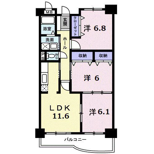グランデ城南(3LDK/1階)の間取り写真