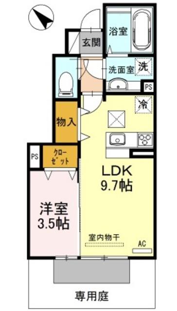 トレーフル 緑が丘(1LDK/1階)の間取り写真