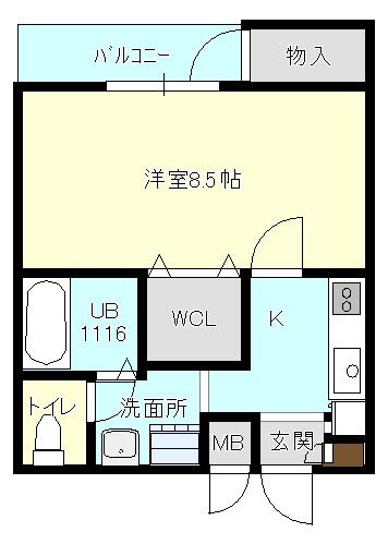 スタジオーネ(1K/1階)の間取り写真