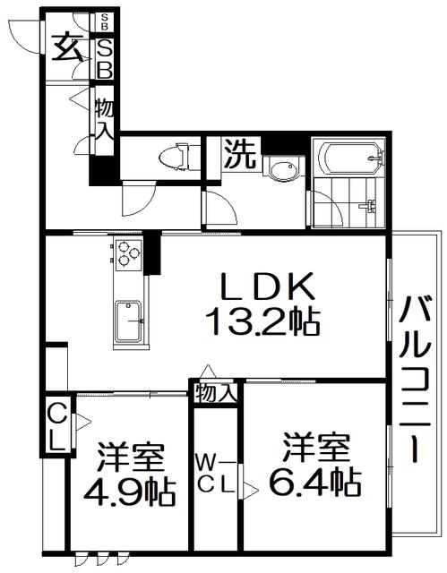 シャーメゾンサザンステージ(2LDK/2階)の間取り写真