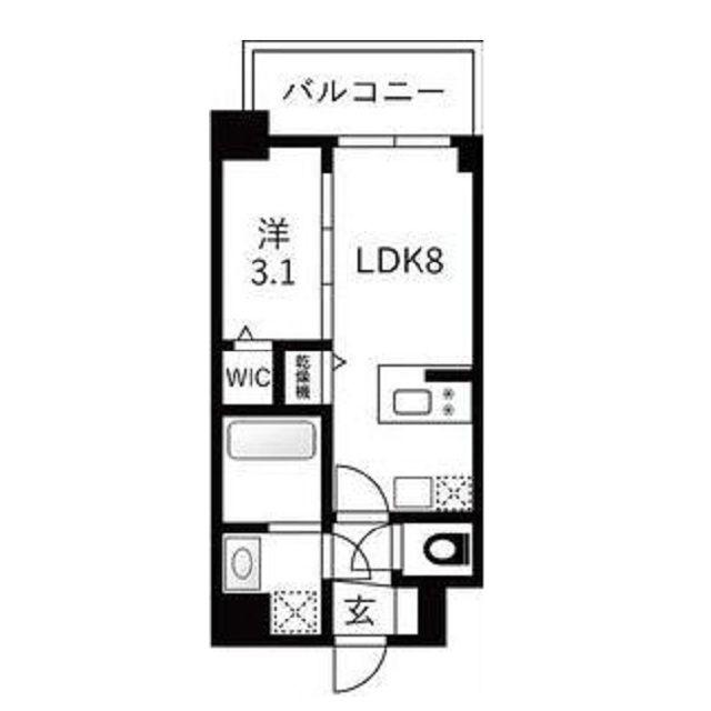 エスリードレジデンスザ・グラン大阪福島クラス(1LDK/8階)の間取り写真