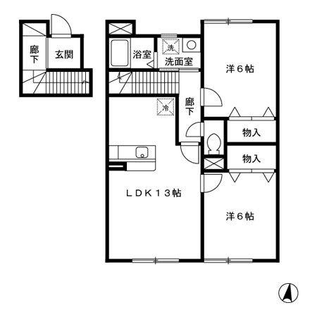 サンモール浜館(2LDK/2階)の間取り写真