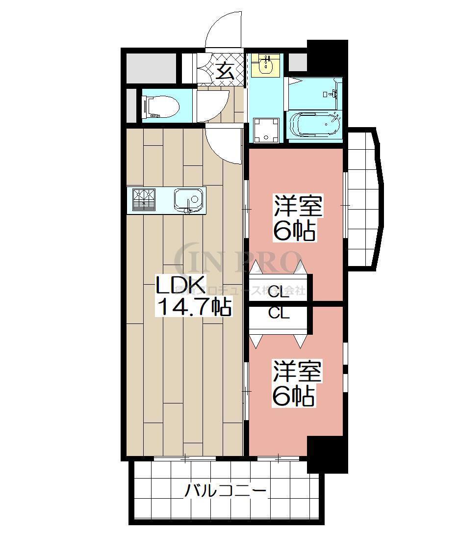 ニューリバー福間(2LDK/5階)の間取り写真