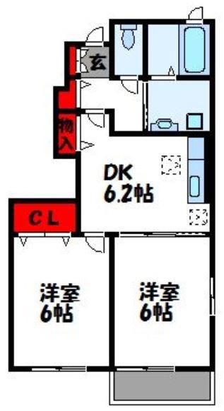 スウィートライフ野間D(2DK/1階)の間取り写真