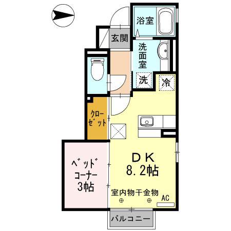 タスカータソルテ松島A棟(1LDK/1階)の間取り写真