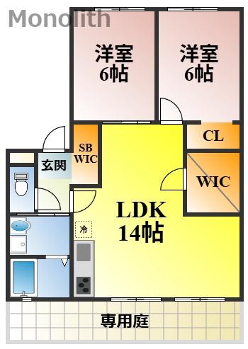 レトア東佐野A(2LDK/1階)の間取り写真
