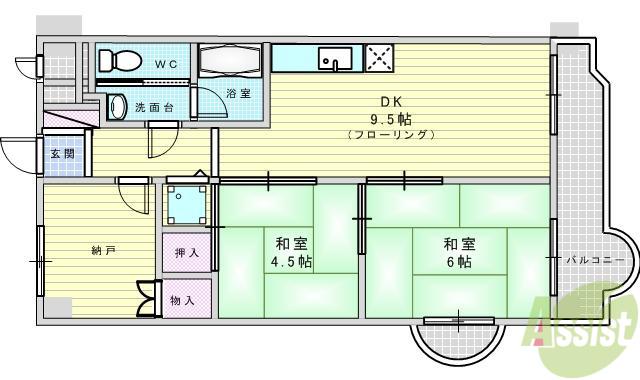 ハイツフルカワ(2SDK/5階)の間取り写真