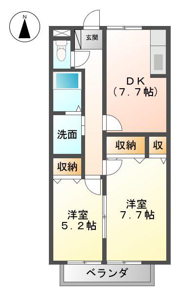 サンパティーク雅(2DK/2階)の間取り写真