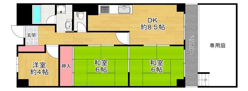 枚方ハイツ 8号棟(3DK/1階)の間取り写真