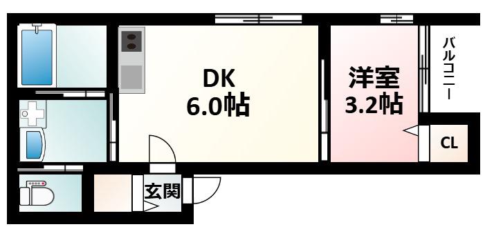 ルミエールシャルム江坂(1DK/2階)の間取り写真