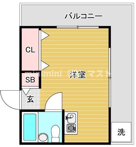 地下鉄四つ橋線 玉出駅 徒歩1分 8階建 築41年(ワンルーム/8階)の間取り写真