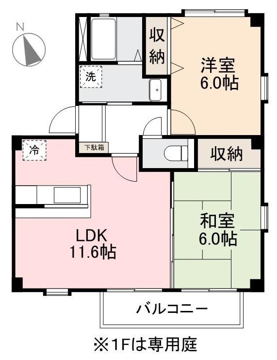 フォブールフォレストA・B(2LDK/2階)の間取り写真