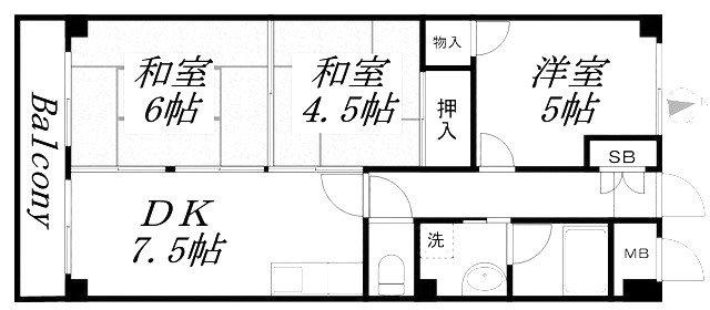 ベルトピア西明石7(3DK/4階)の間取り写真