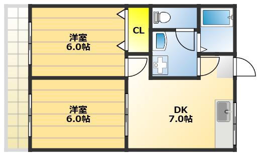 セシル国立(2LDK/2階)の間取り写真