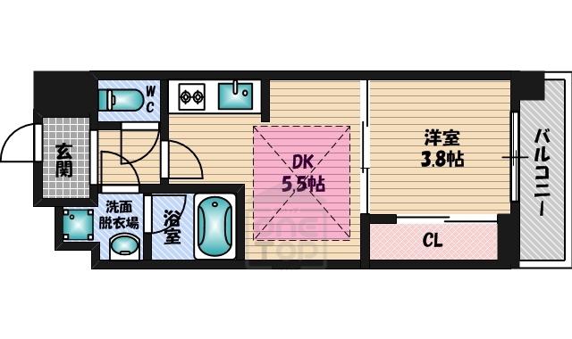 ライブガーデン江坂Ⅲ(1DK/4階)の間取り写真