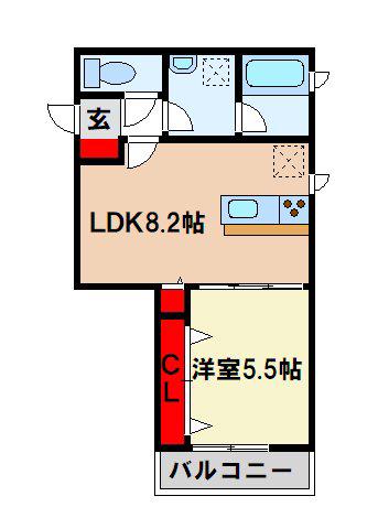 LIVELAND上古賀(1LDK/2階)の間取り写真