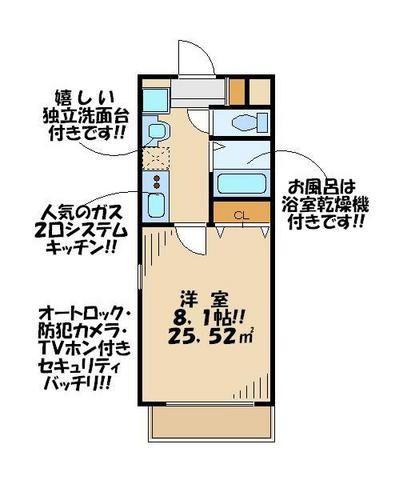 アフェクシオン南烏山(1K/2階)の間取り写真