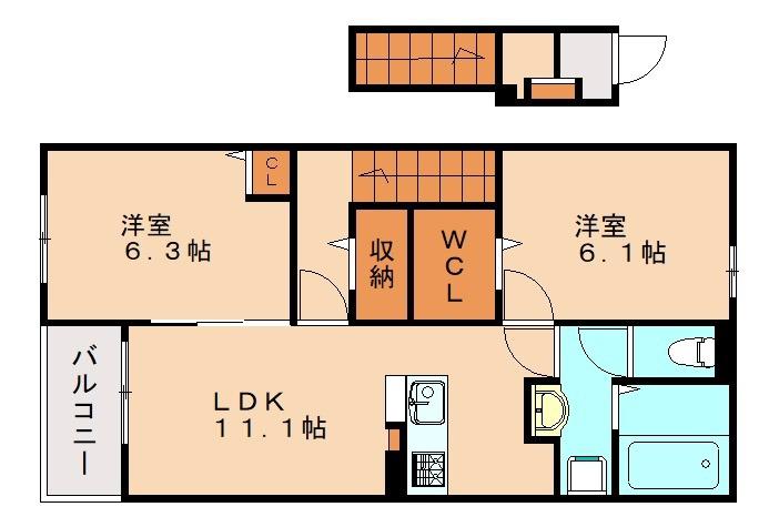 アザレアハウス篠栗(2LDK/2階)の間取り写真