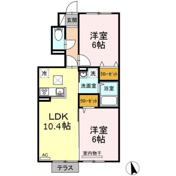 ラウレア福田 B棟(2LDK/1階)の間取り写真