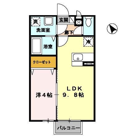 べアーレ高屋敷(1LDK/2階)の間取り写真