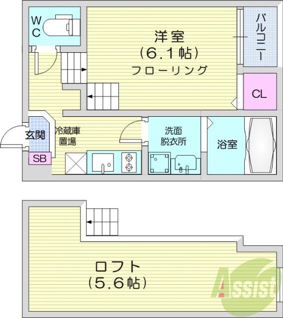 ハーモニーテラス五十人町(ワンルーム/2階)の間取り写真