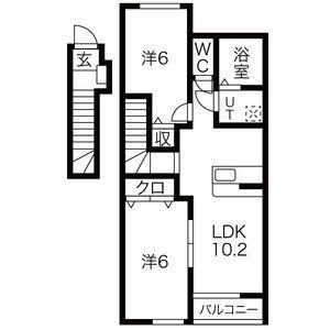 グランドゥールII(2LDK/2階)の間取り写真