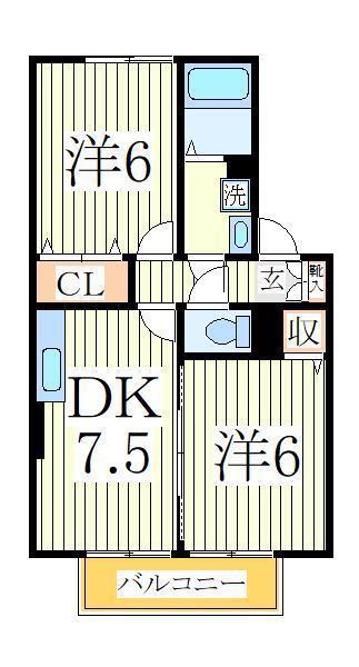 フレシールB(2DK/2階)の間取り写真