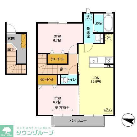 ランセ今谷E(2LDK/2階)の間取り写真
