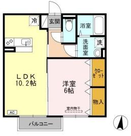 ディーバ A棟(1LDK/2階)の間取り写真