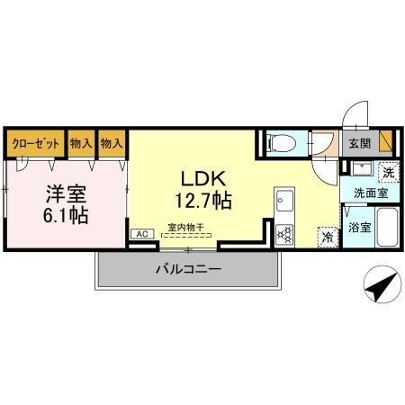 トリシア花水木Y(1LDK/2階)の間取り写真