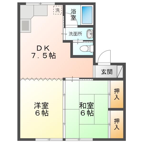 ハイツK(2DK/2階)の間取り写真