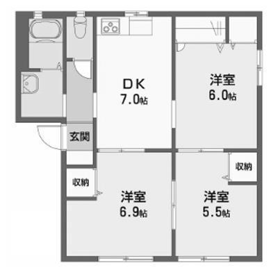 バリュージュSAYA D棟(3DK/1階)の間取り写真