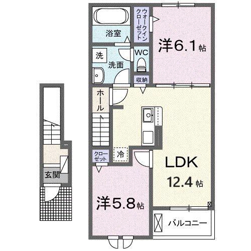 プロスペリテV B棟(2LDK/2階)の間取り写真