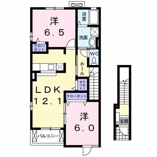 エクセランK・U(2LDK/2階)の間取り写真