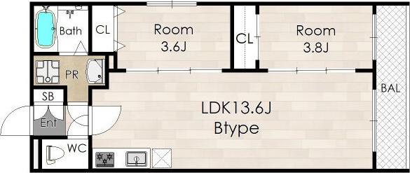TIO住吉大社(2LDK/2階)の間取り写真